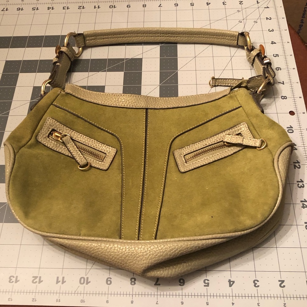 Olive green suede over the shoulder purse